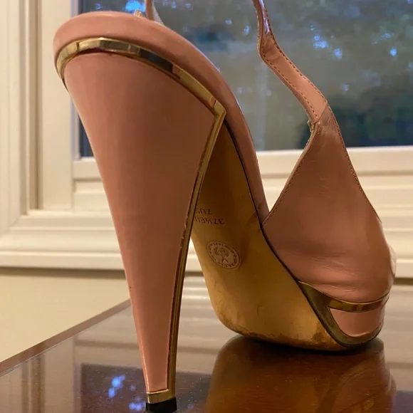 Bally Coral Pink Calf Patent Leather Slingback Stiletto platform size 7 - Picture 8 of 16